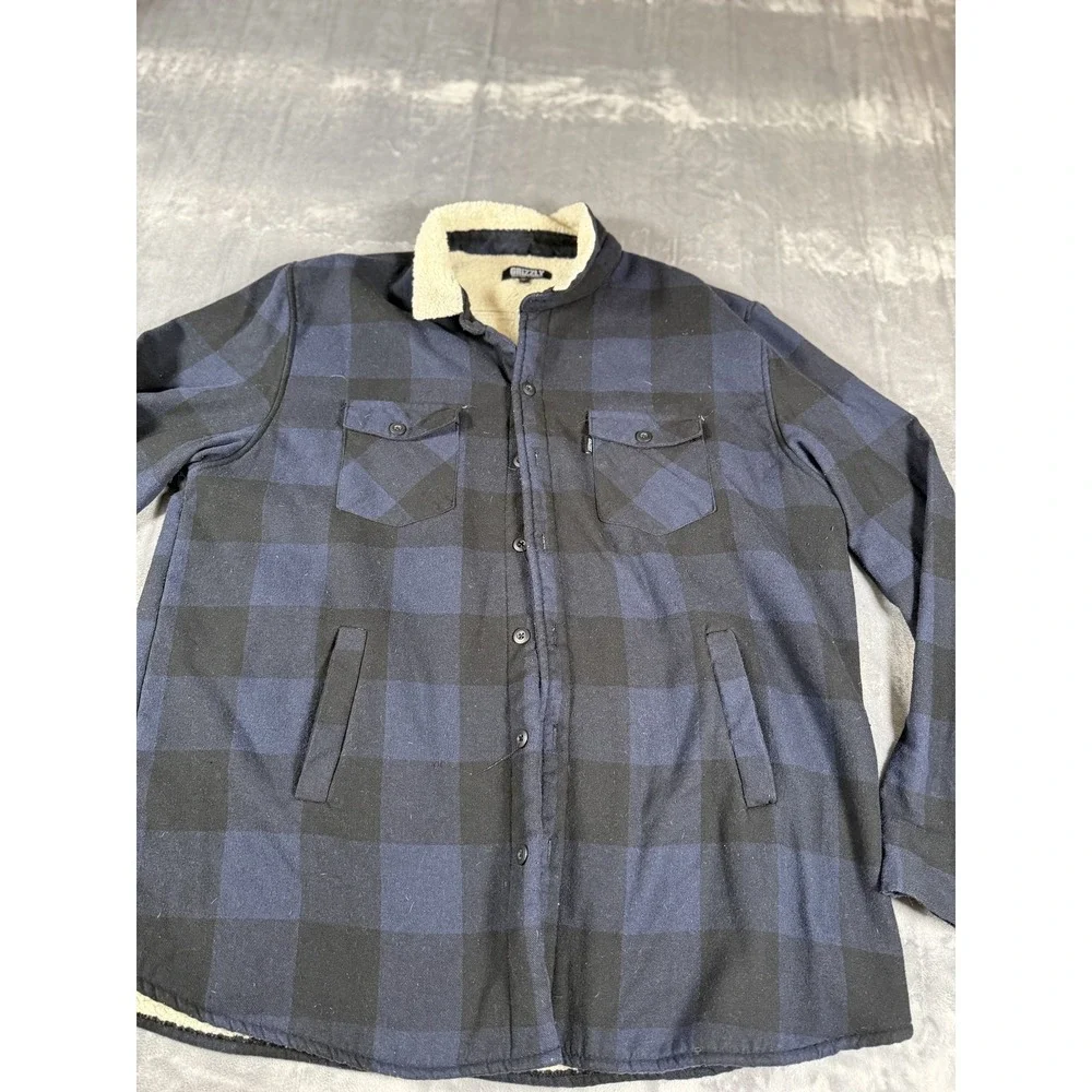 Grizzly Griptape Company Men's 2XL Sherpa Lined Flannel Shacket Jacket Blue